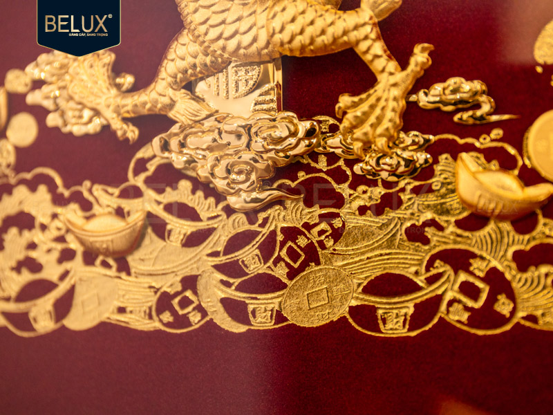 Tranh Rồng Phú Quý Dát Vàng 24k- 32x25cm